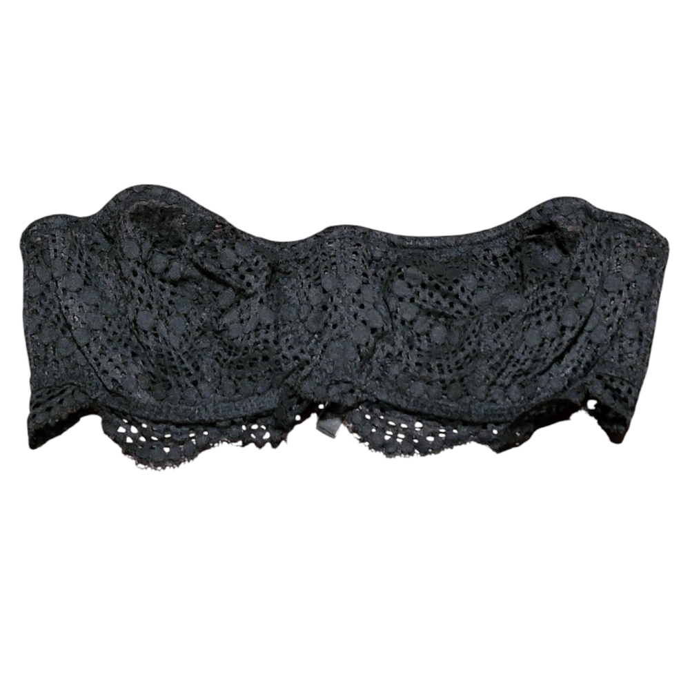 VICTORIA'S SECRET Black Floral Strapless Lace Unlined Bralette